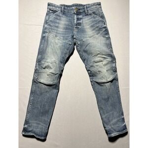 G Star Raw Jeans Mens 30x28 Blue Faded Slim‎ Fit Low Tapered 5620 3D Button Fly